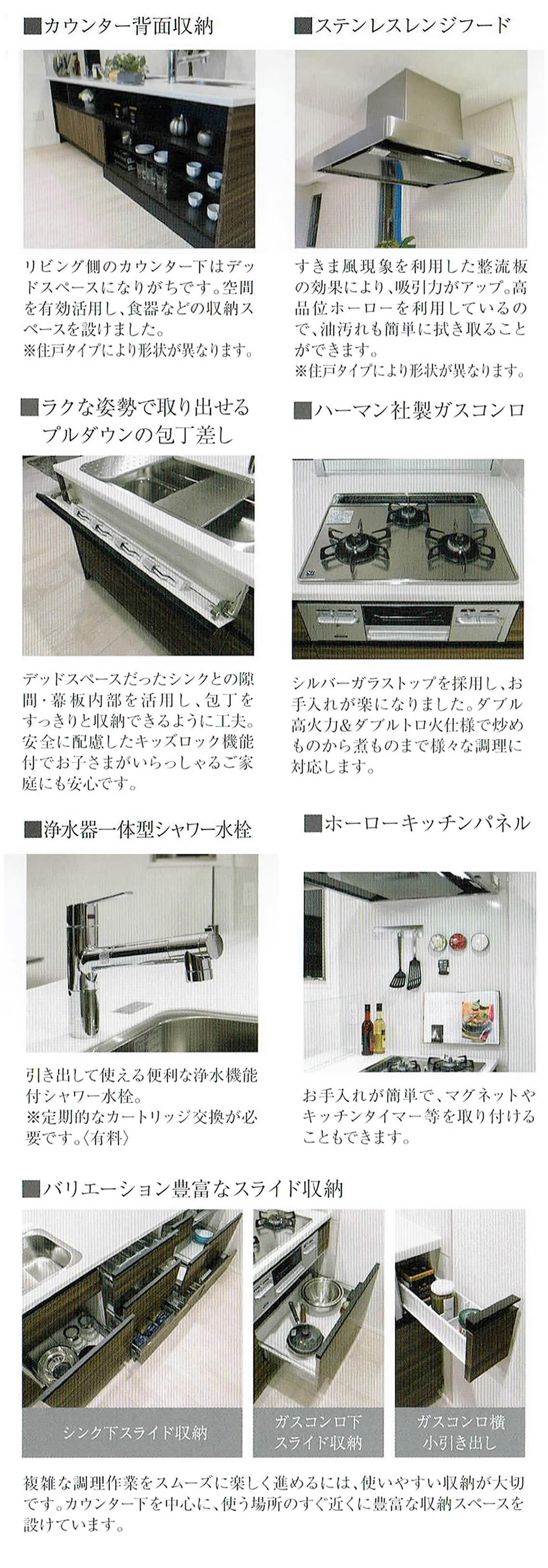 熊本市中央区マンション・プレミスト大江本町分譲販売パンフレットのキッチン説明